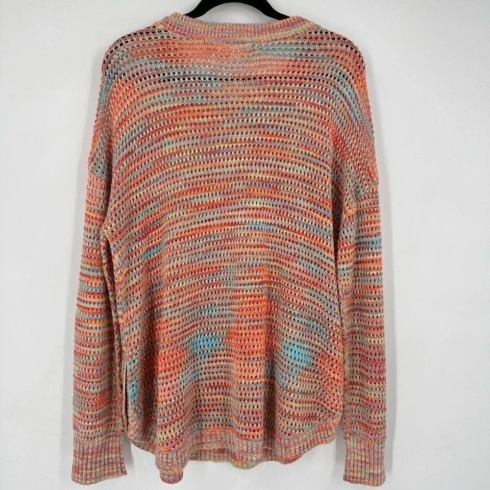 John Paul Richard Sweater Womens‎ XL Multi Open Knit Side Button Boho Space Dye